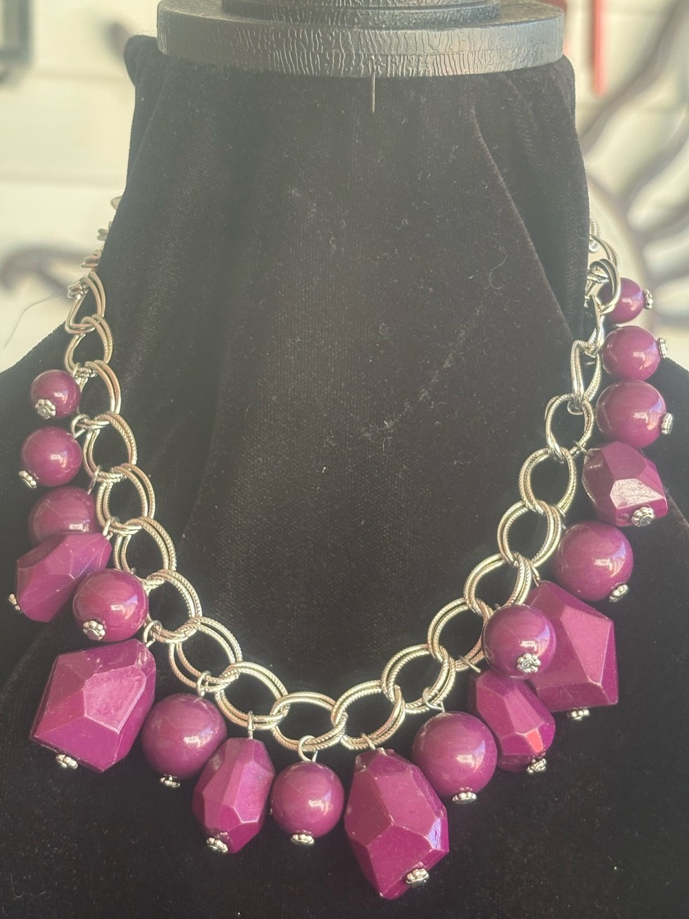 Statement Purple Beaded Chain Necklace - Unbranded